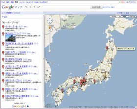 図1 “モータープール”の日本地図（Googleマップによる）