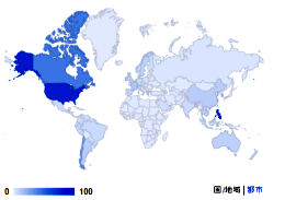【図1】 “drugstore”の世界地図 (Google trends)