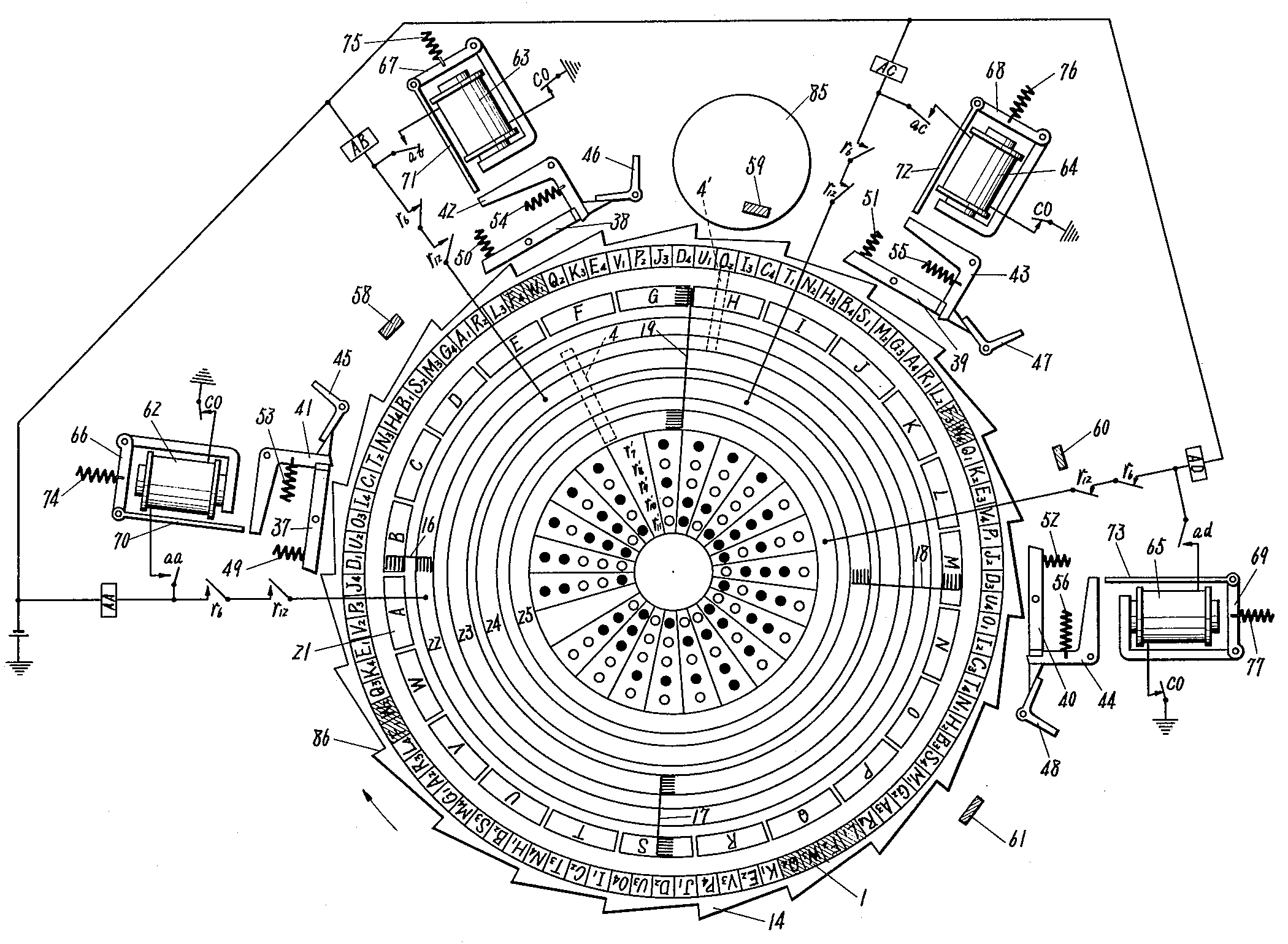 「活字輪」の断面模式図（U.S. Patent No. 3100036）
