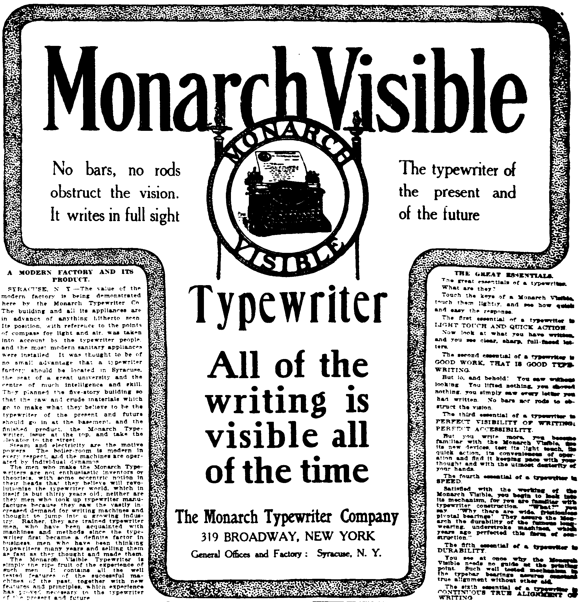 「Monarch Visible」の広告（『New-York Tribune』1905年1月23日）