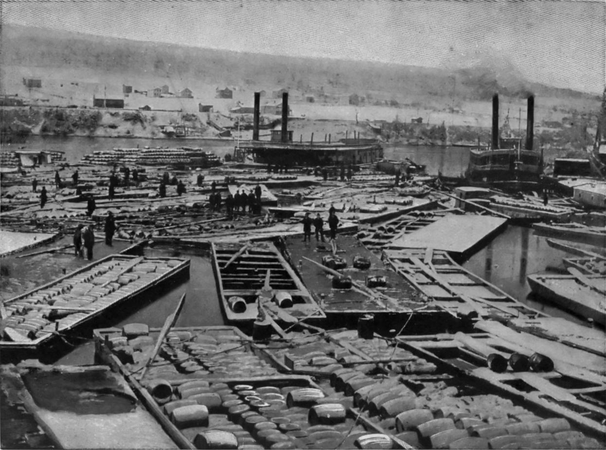 「オイル・シティ」で積み換えられる石油樽（1864年頃）