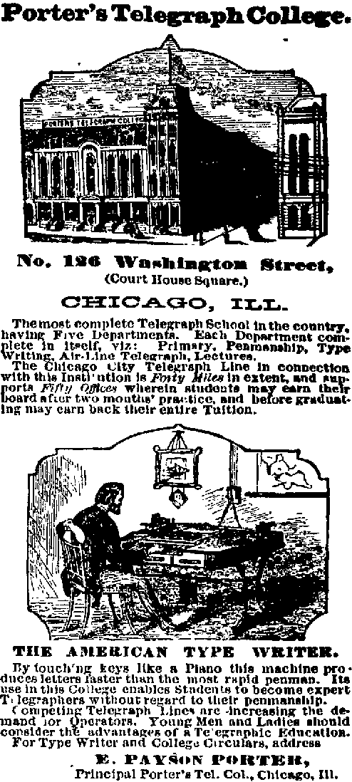 ポーター電信学校の新聞広告（1868年11月21日）