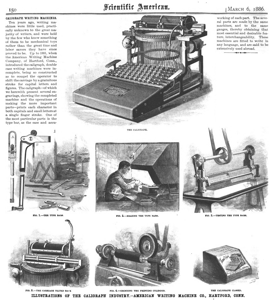 ハートフォードに移転したアメリカン・ライティング・マシン社（『Scientific American』誌1886年3月6日号）