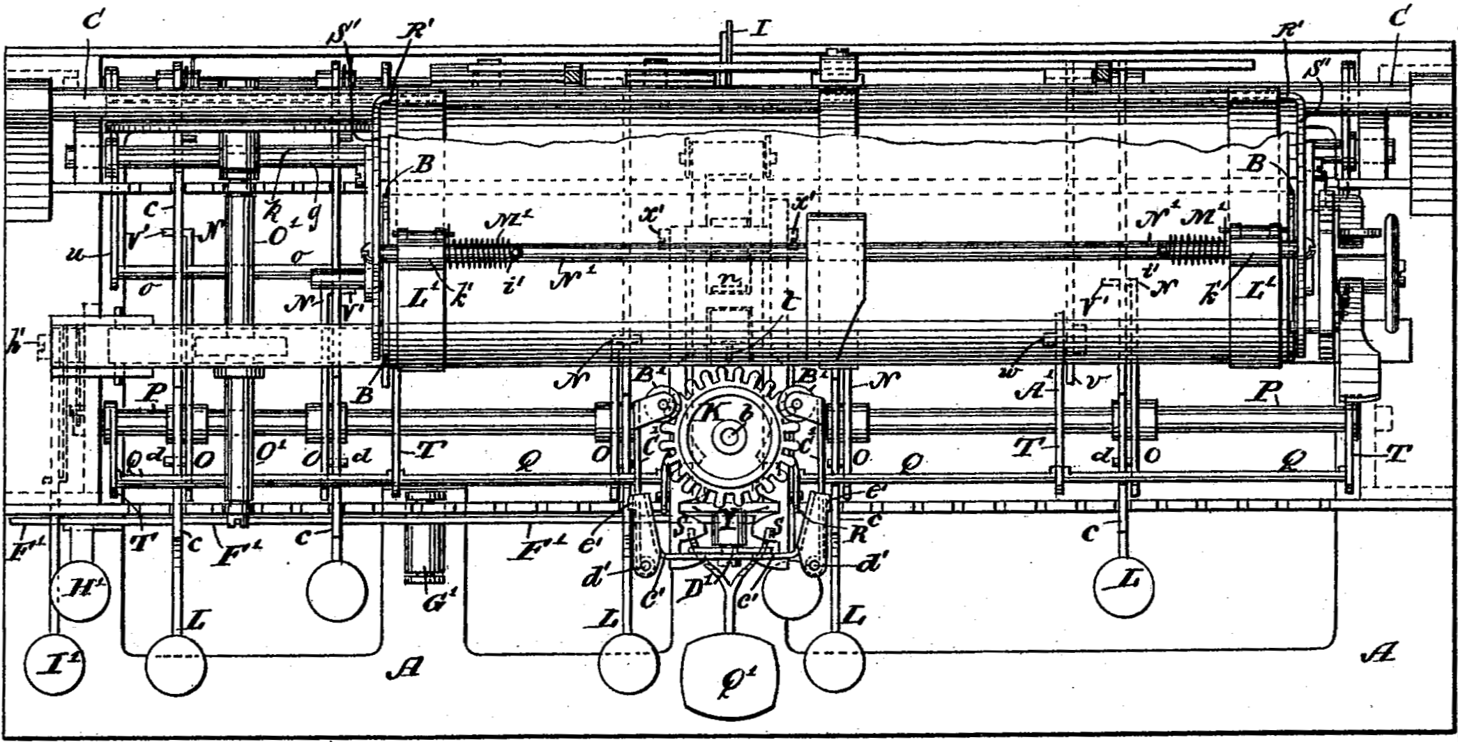 ワーグナーが設計した小型タイプホイール式ビジブル・タイプライターの機構図（U.S. Patent No. 454692）
