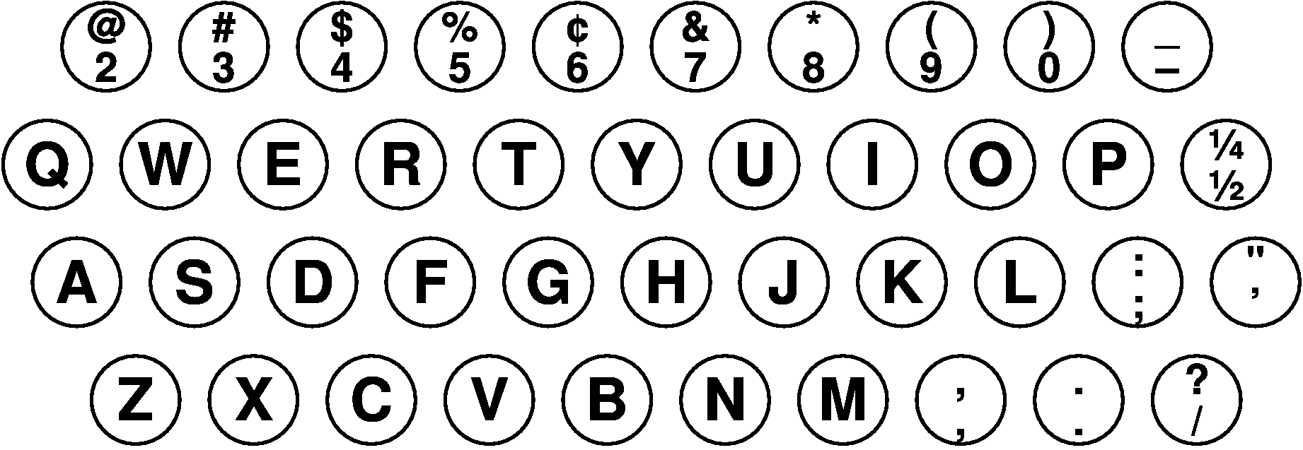 1938年1月時点の「IBM Electromatic」のキー配列