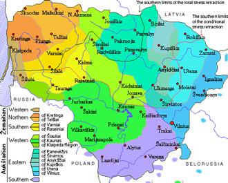 【図1】リトアニア語の方言区画 Lithuanian Dialects