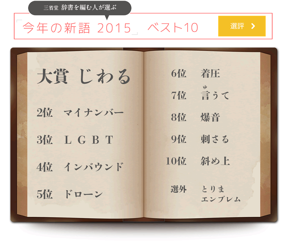 15年の選考結果 三省堂 辞書を編む人が選ぶ 今年の新語16