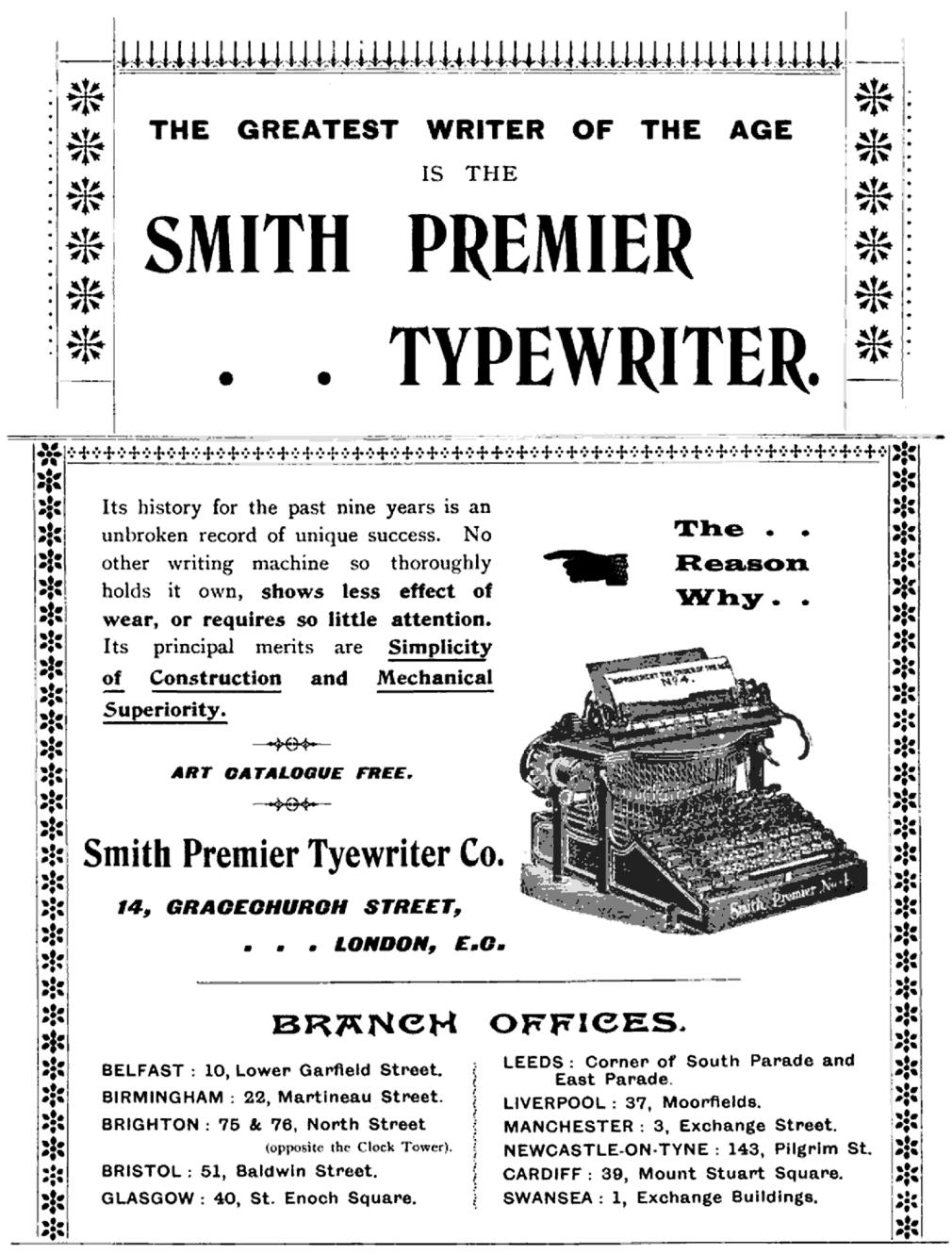 『Shorthand & Typewriting』1898年12月号、社名に誤植がある珍しい広告