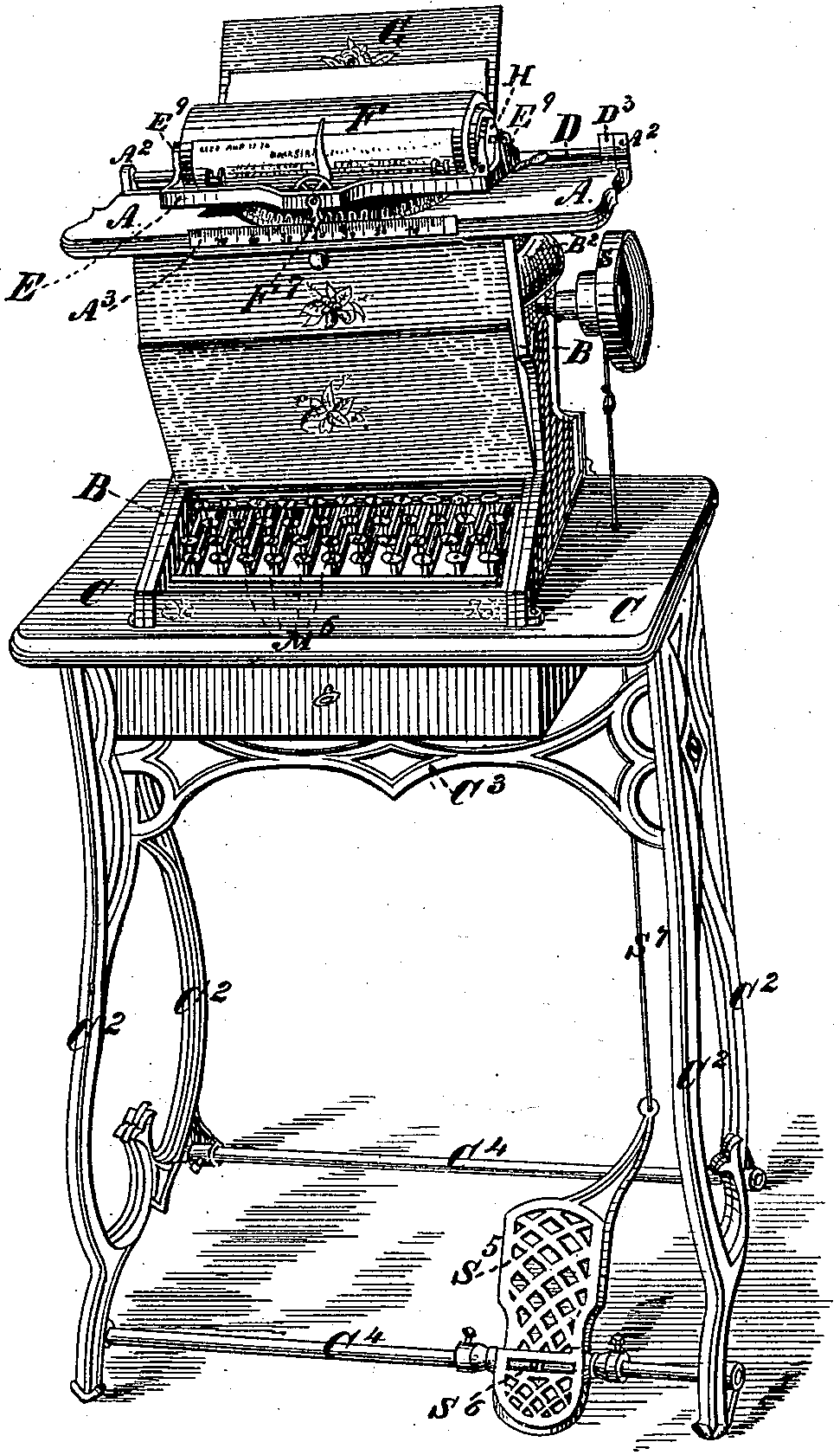 クローとジェンヌによるタイプライター試作品（U.S. Patent No. 199263）