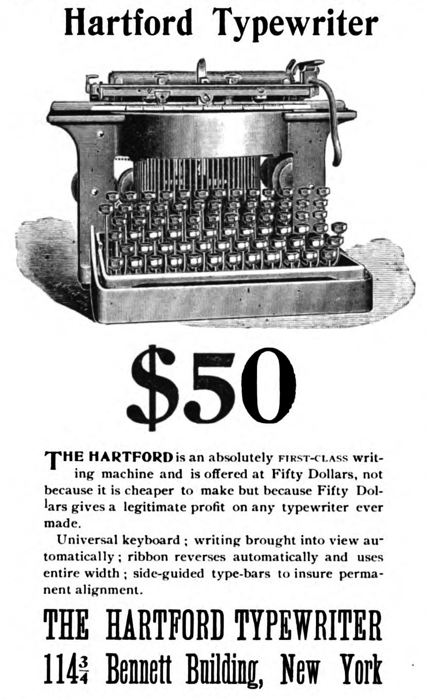 広告の中のタイプライター 29 Hartford Typewriter タイプライターに魅せられた男たち 補遺 安岡 孝一 三省堂 ことばのコラム