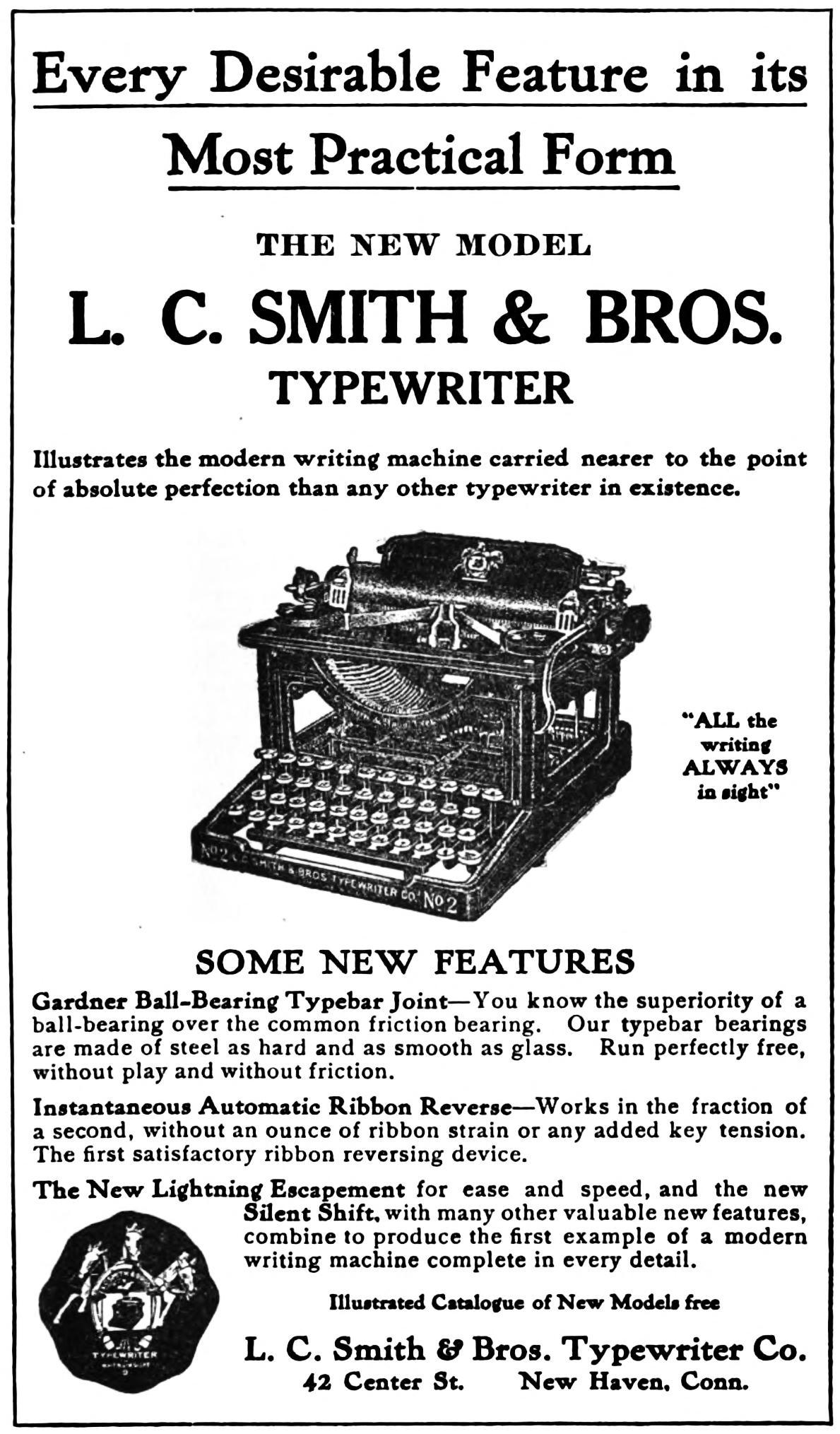 広告の中のタイプライター(37)：L. C. Smith  Bros. Typewriter No.2 | タイプライターに魅せられた男たち・補遺（安岡  孝一） | 三省堂 ことばのコラム
